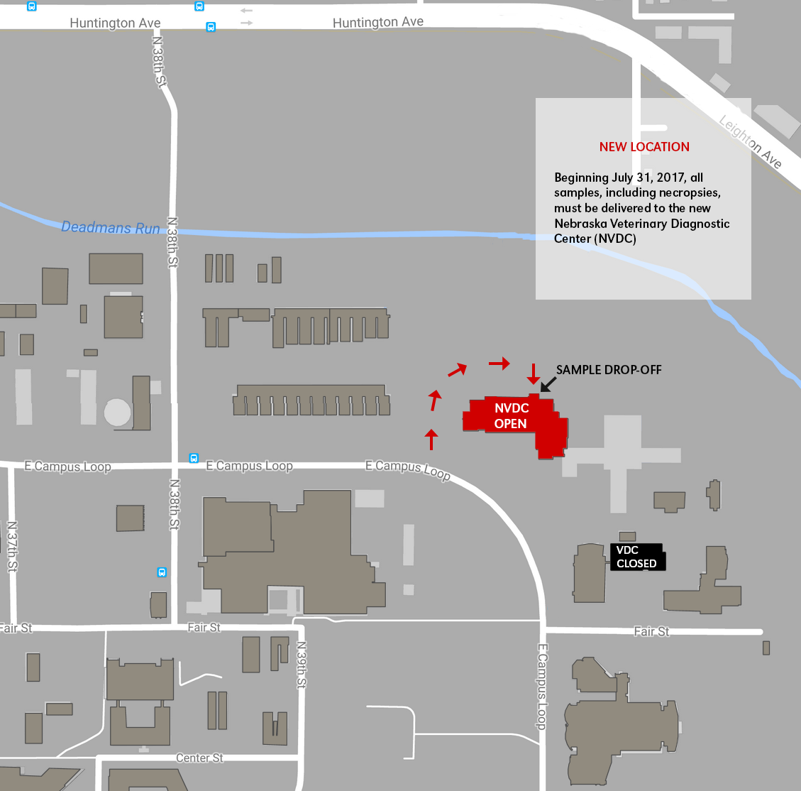 Map showing where the VDC is located on East Campus.