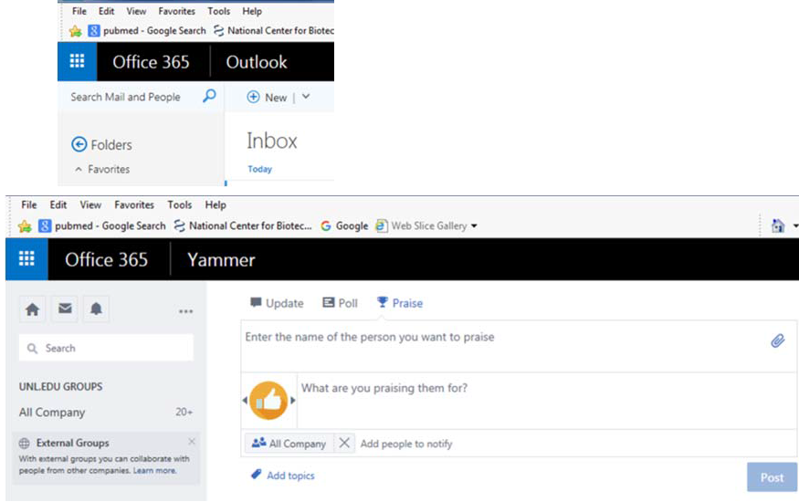 Images showing Yammer screens
