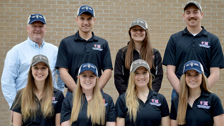 The Large Animal Veterinary Medical Club has raised over $4,000 for ranchers affected by recent wildfires. Officers pictured are (front row, from left) Kara Sutphen, Kellie Sholes, McKenzie Leu, Rachael Granville, (back row, from left) club adviser Bruce Brodersen, Ben Eilerts, Heidi Black and Tanner Kremke.