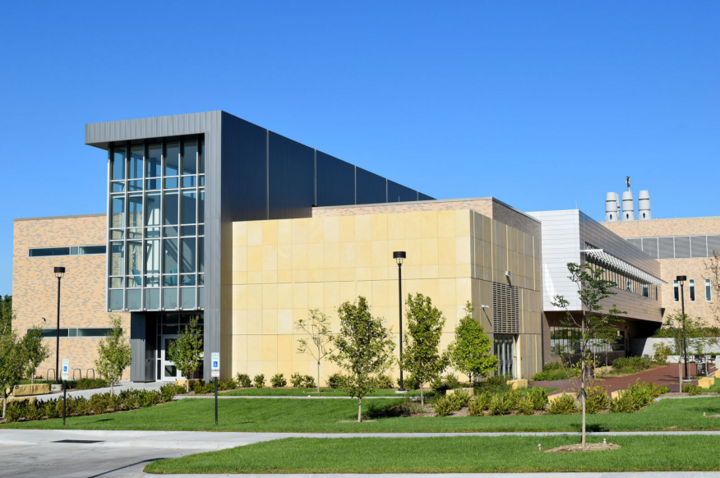 The exterior of the Nebraska Veterinary Diagnostic Center on a sunny summer day.