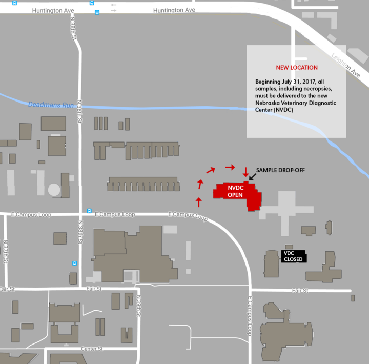 Map showing location of the NVDC and where to drop off samples.